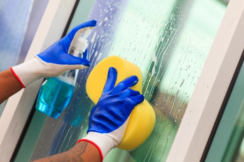 Trained Bayswater cleaner handling cleaning equipment with care