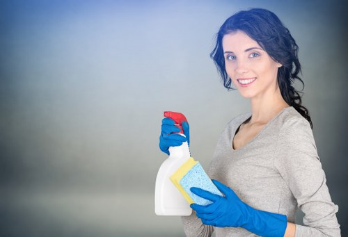 Professional cleaner working in a Bayswater apartment kitchen